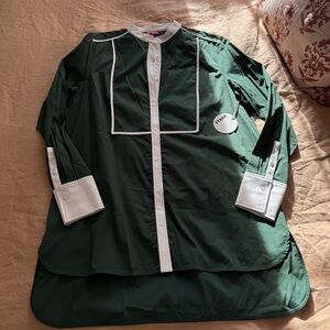 NWT STAUD Green Button-Up Tunic with White Leather Accents